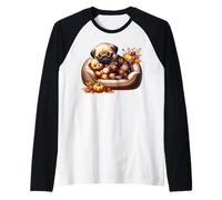 Pug Fall Sleeping Dog Graphic for Pug Mom with Autumn Vibes Maglia con Maniche Raglan