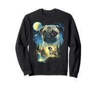 Pug Howling to The Moon Meme Divertente 90's Pug Dog Lover Proprietario Felpa