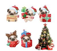 PUG in Ornament di coppa rossa - Ornamento acrilico, | Ornamenti natalizi 2d Pug | Ciondolo a vista posteriore acrilico riutilizzabile per porte, borse per la scuola, camera da letto | Ciondolo d