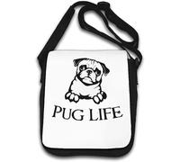 Pug Life - Borsa a tracolla con carlino, colore: Bianco