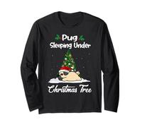 Pug My Dog Sleeping Under Christmas Tree Puppy Funny Xmas Maglia a Manica