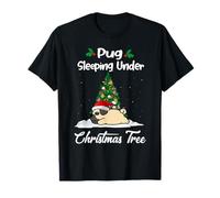 Pug My Dog Sleeping Under Christmas Tree Puppy Funny Xmas Maglietta