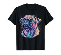 Pug Proprietario Colorato Ritratto Cane Animale Carino Pug Amante Maglietta