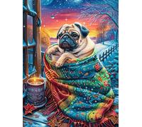 Pug Puppy in Cozy Room Rompicapo 300 Pezzi Per Decorazione Murale Grande Formato Magical Animal Fairy Tale Cartone Rigido Panoramico Per Pareti Ampie Stampa Ad Alta Definizione 300 PCS