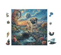 Pug Puppy in Moonlight Forest Rompicapo 100 Pezzi Puglia Per Adulti Cartone Spesso Resistente Per Tempo Libero E Passatempo Da Passatempo Con Poster Incluso Top Vendita 28x28cm