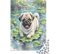 Pug Puppy on Lily Pad Puzzle Impossibili 1000Pcs Decorazione Per La Casa. Rilassamento E Intelligence Per Adulti E Ragazzi Da 14 Anni 52x38cm/1000pcs