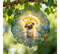 Pug Wind Spinner, fantasioso ombrello giocoso impermeabile primavera metallo giallo esterno cambia colore sculture del vento regali per giardino portico prato patio decorazione per feste 30,5 cm
