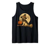 Pug Witch Hat Jack O Lantern Zucca Luna Piena Scopa Canotta