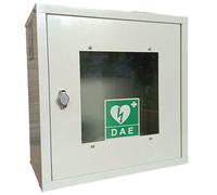 PUGLIELLI SRL Cassetta DAE - Armadietto porta defibrillatore automatico in lamiera bianca gialla o verde certificata ISO 9001:2015 (35 x 35 x 24, Bianco)