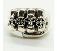 Pugno Anello .925 Teschio Argento Croce di Ferro, Schwartz, Fleur De Lys Gotico