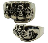 Pugno Anello .925 Teschio Argento Croce di Ferro, Schwartz, Fleur De Lys Gotico