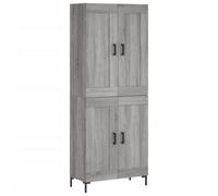 PUGYNBK Armadio alto in compensato grigio sonoma, 69,5 x 34 x 180 cm | Gambe in ferro, ante pratiche, resistenza all'umidità, fissaggio a parete incluso