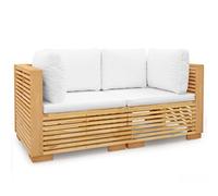 PUGYNBK Divano angolare da giardino, 2 pezzi, in legno massello di teak | Design a doghe, cuscini morbidi inclusi, resistente alle intemperie, facile da montare