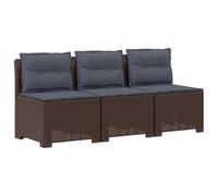 PUGYNBK Divano da giardino a 3 posti con cuscini in rattan PP marrone | Struttura resistente all'acqua e al sole, comodi cuscini, montaggio semplice tra due, pulizia con panno morbido