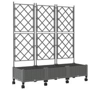 PUGYNBK Fioriera con traliccio e ruote, 3 pezzi, grigio chiaro, PP, per | Polipropilene resistente, design a traliccio, ruote per mobilità, adatto per terrazze e giardini, facile da montare per due
