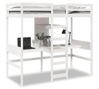 PUGYNBK Letto alto in legno massello di pino, 75 x 190 cm | Con scrivanie e ripiani, scala e ringhiere, base a doghe, senza materasso