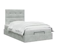 PUGYNBK Letto ottomano con materasso grigio chiaro, 120 x 190 cm, velluto | Testiera regolabile, contenitore nascosto, fodera lavabile, molle insacchettate