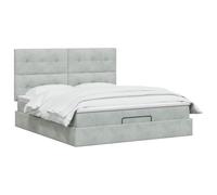 PUGYNBK Letto ottomano con materasso grigio chiaro, 140 x 190 cm, velluto | Testiera regolabile 78-88 cm, molle insacchettate, spazio nascosto, fodere lavabili