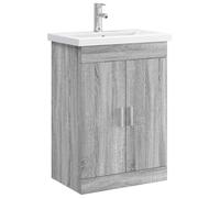 PUGYNBK Mobile da bagno grigio 61 x 40 x 84,5 cm con lavabo | legno duro, ante con cerniere, ripiani interni, stile moderno, pulizia con panno asciutto