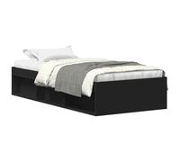 PUGYNBK Rete per letto, 90 x 200 cm, nera, con contenitore | Legno di ingegneria, 6 scomparti, doghe in compensato, materasso non incluso