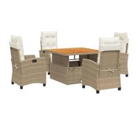 PUGYNBK Set da 5 pezzi in rattan sintetico beige | Schienale regolabile, tavola di sollevamento, cuscini rimovibili, max. 110 kg per sedile