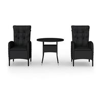 PUGYNBK Set da pranzo da giardino, 3 pezzi, in rattan sintetico, nero | Telaio in acciaio resistente, cuscini rimovibili, schienale reclinabile con sollevamento a gas, uso esterno