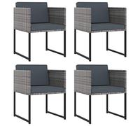 PUGYNBK Set da pranzo da giardino, 8 persone, rattan PE, grigio | Tavolo in vetro temperato, cuscini lavabili con cerniera, sgabelli impilabili sotto il tavolo, acciaio resistente