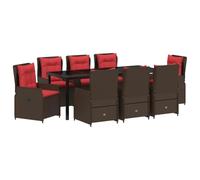 PUGYNBK Set da pranzo da giardino, 9 pezzi, in polyrattan, marrone | Schienale regolabile, braccioli mobili, acciaio verniciato a polvere, resistente alle intemperie, uso terrazzo