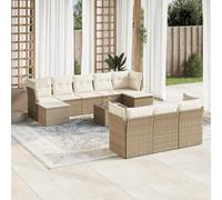 PUGYNBK Set di 11 pezzi per zuppa da giardino in rattan sintetico beige | Design modulare, cuscini spessi rimovibili, tavolo in vetro temperato, terrazza patio perfetta
