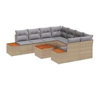 PUGYNBK Set di 9 pezzi divano da giardino in rattan sintetico beige | 4 sedili centrali, 2 angoli, 2 divani laterali, tavolo da giardino, cerniere