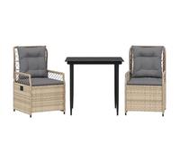 PUGYNBK Set di camere da giardino, 3 pezzi, in rattan sintetico, beige | Schienale regolabile, cuscino spesso, rivestimento rimovibile, tavolo in vetro temperato