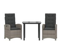 PUGYNBK Set di camere da giardino, 3 pezzi, in rattan sintetico, grigio | Schienale regolabile, cuscini rimovibili e lavabili, tavolo in vetro temperato, portata 110 kg per sedia