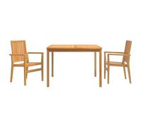 PUGYNBK Set di camere da giardino, 3 pezzi, legno di teak massello | Con braccioli, impilabili, facili da pulire, max. 110 kg per sedia