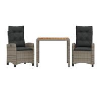 PUGYNBK Set di camere da giardino, 3 pezzi, PE rattan, grigio | acacia, schienale regolabile, cuscini rimovibili, max. 110 kg per sedia