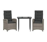 PUGYNBK Set di camere da giardino, 3 pezzi, PE rattan, grigio | Schienale regolabile, cuscini lavabili rimovibili, tavolo in vetro temperato, sedia da esterno