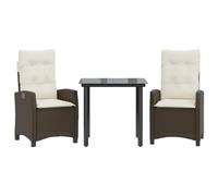 PUGYNBK Set di camere da giardino, 3 pezzi, PE rattan, marrone | Schienale regolabile, tavolo in vetro temperato, cuscini spessi rimovibili, uso esterno