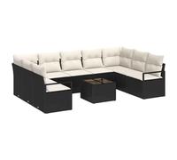 PUGYNBK Set di divani 10 pezzi Nero Polirattan | Tavolo da pranzo regolabile, lucchetto per cuscini, conservazione nascosta, design modulare, per terrazza da giardino