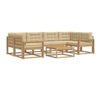 PUGYNBK Set di divani componibili per esterni, 5 pezzi, beige | Legno di acacia, modulare, resistente alle intemperie, ideale per giardino o terrazza