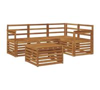 PUGYNBK Set di divani da esterno, 5 pezzi, acacia marrone | Modulare, braccioli eleganti, superfici scanalate, bassa manutenzione, giardino o piscina