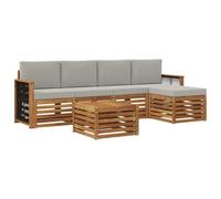 PUGYNBK Set di divani da esterno, 6 pezzi, in acacia naturale e grigio chiaro
