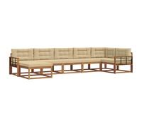 PUGYNBK Set di divani da esterno, 7 pezzi, in legno di acacia | Modulare sezionale, beige naturale, resistente alle intemperie, ideale per giardino e terrazza