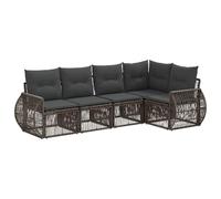 PUGYNBK Set di divani da giardino, 5 pezzi, grigio e grigio scuro | Polyrattan, modulare e riconfigurabile, cuscini in schiuma con federe rimovibili, cuscinetti regolabili