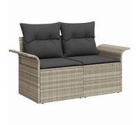 PUGYNBK Set di divani da giardino, 7 pezzi, grigio chiaro | Polyratan Premium, design modulare, tavolo con vetro temperato, resistente alle intemperie