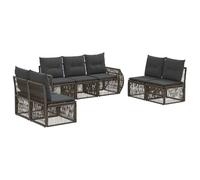 PUGYNBK Set di divani da giardino, 7 pezzi, grigio e grigio scuro | Polyrattan resistente, design modulare, 14 cuscini in schiuma, federe lavabili, cuscinetti regolabili