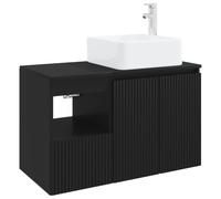 PUGYNBK Set di mobili da bagno, 2 pezzi, nero, in legno di ingegneria | Montaggio a parete, ante con cerniere, ampio spazio di archiviazione, configurazione personalizzabile
