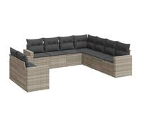 PUGYNBK Set di mobili da giardino, 9 pezzi, in rattan PE, grigio chiaro | Design modulare, cuscini spessi con rivestimento sfoderabile, braccioli larghi, ideale per terrazza o patio