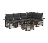 PUGYNBK Set divano da giardino, 6 pezzi, grigio, in polirattan | Modulare, 11 cuscini morbidi, federe lavabili, acciaio rivestito, cuscinetti regolabili