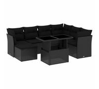 PUGYNBK Set divano da giardino, 8 pezzi, con cuscini in rattan sintetico, colore: nero | Tavolo da conversione dal centro alla sala da pranzo, cuscino rimovibile e lavabile, design modulare