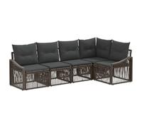 PUGYNBK Set divano esterno 5 pezzi grigio polyrattan | Telaio in acciaio resistente, cuscini in poliestere morbido, cuscinetti regolabili, fodere lavabili