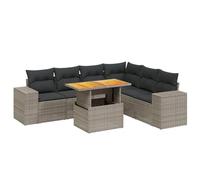 PUGYNBK Set zuppa da giardino 7 pezzi rattan PE grigio | Tavolo regolabile, cuscini rimovibili, design modulare, resistente alle intemperie